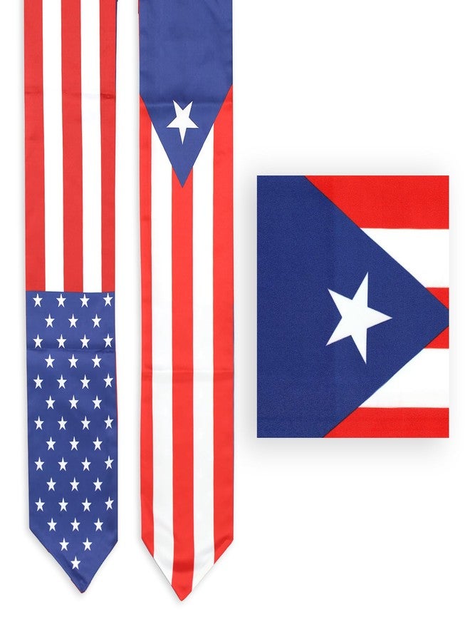 LLBFHH USA And Puerto Rico Flag Graduation Stole, Satin Embroidery Graduation Sash for International Students, 72 Inch Length. - Image 4